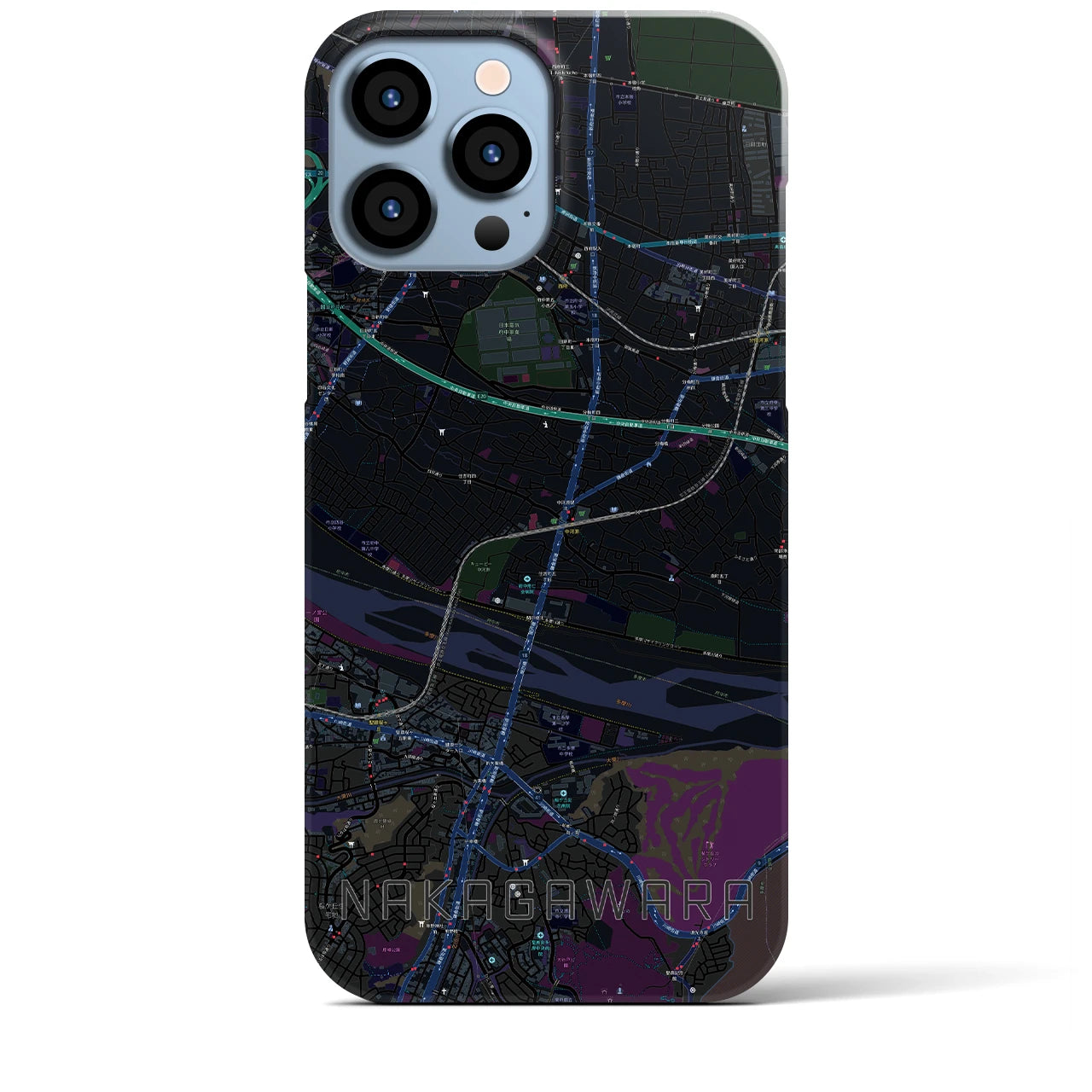 【中河原】地図柄iPhoneケース（バックカバータイプ・ブラック）iPhone 13 Pro Max 用