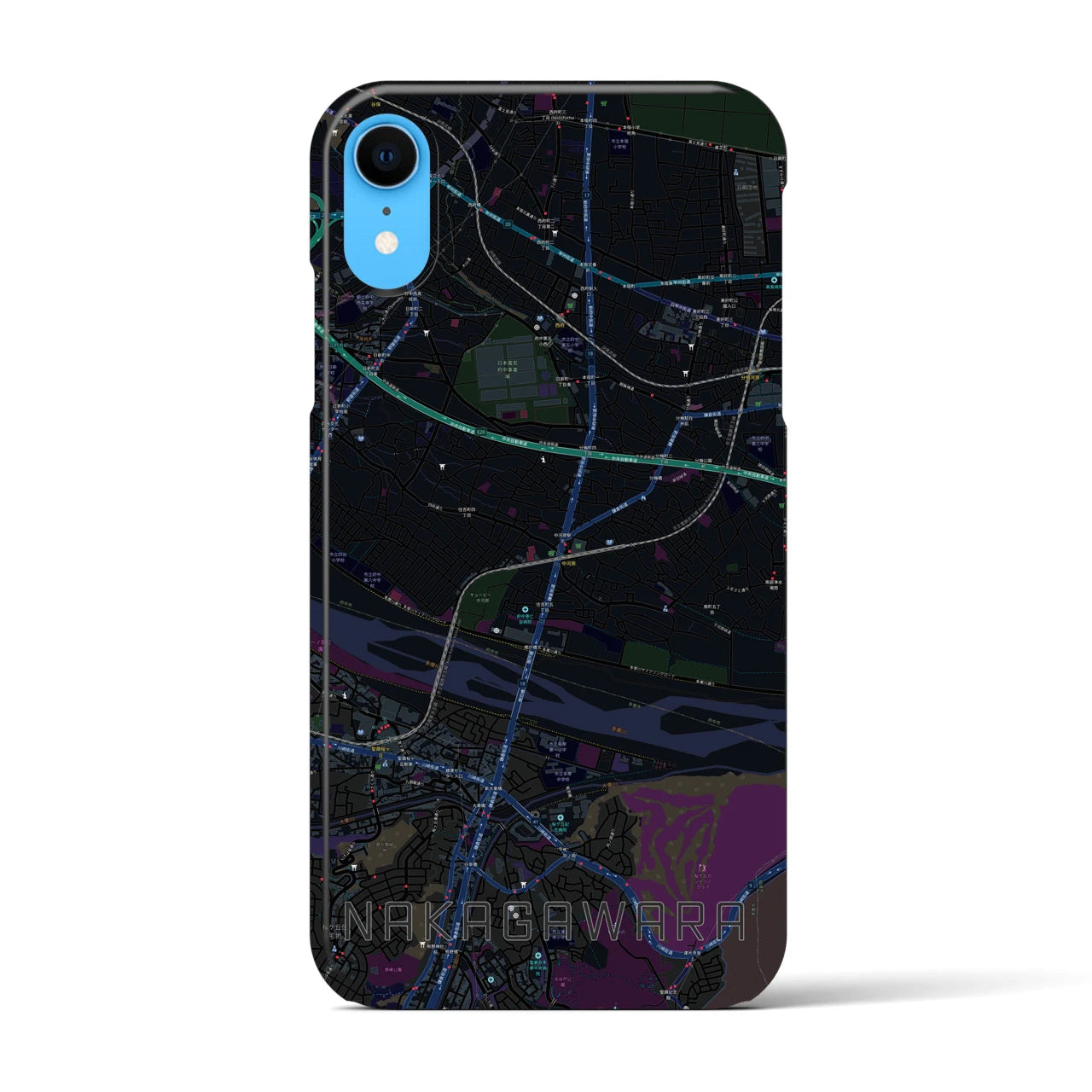 【中河原】地図柄iPhoneケース（バックカバータイプ・ブラック）iPhone XR 用