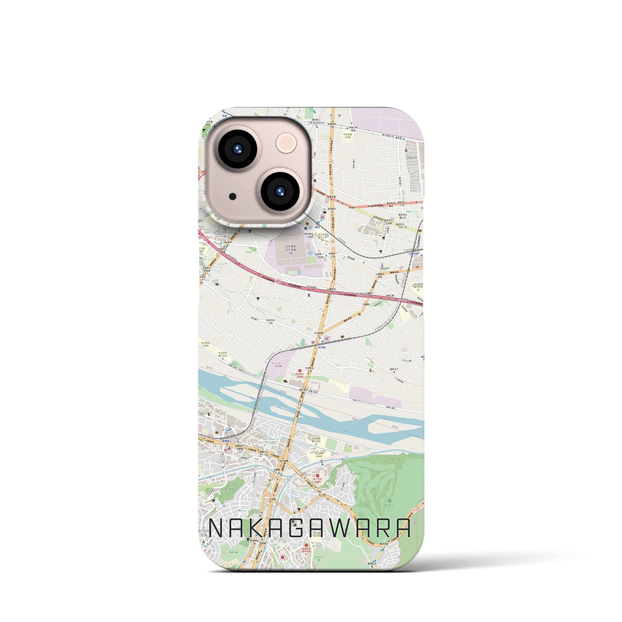 【中河原】地図柄iPhoneケース（バックカバータイプ・ナチュラル）iPhone 13 mini 用