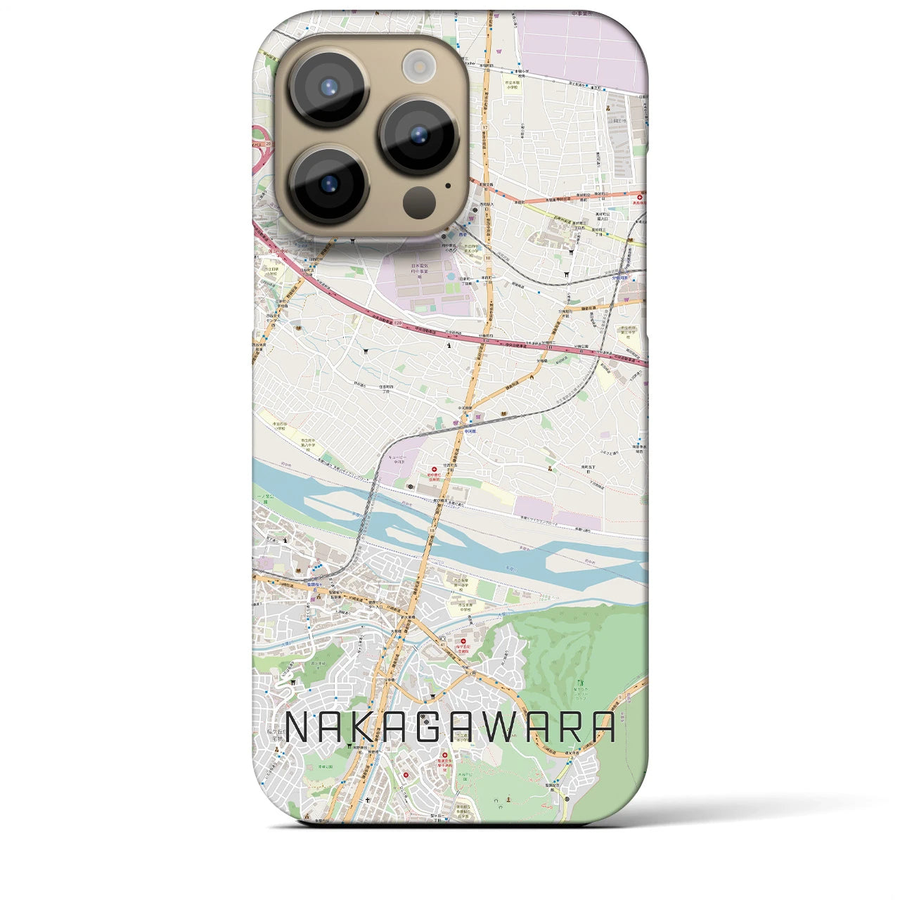 【中河原】地図柄iPhoneケース（バックカバータイプ・ナチュラル）iPhone 14 Pro Max 用