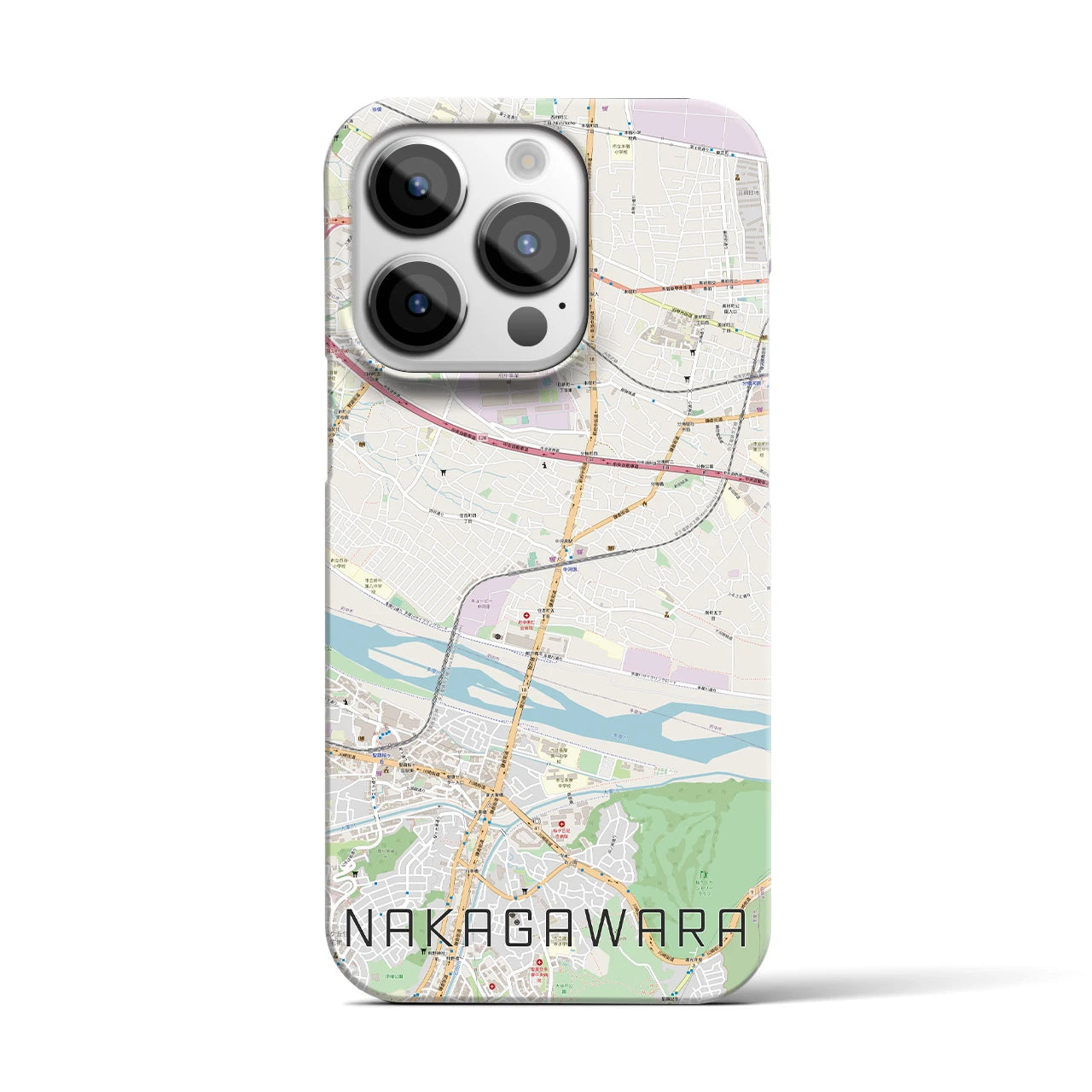 【中河原】地図柄iPhoneケース（バックカバータイプ・ナチュラル）iPhone 14 Pro 用