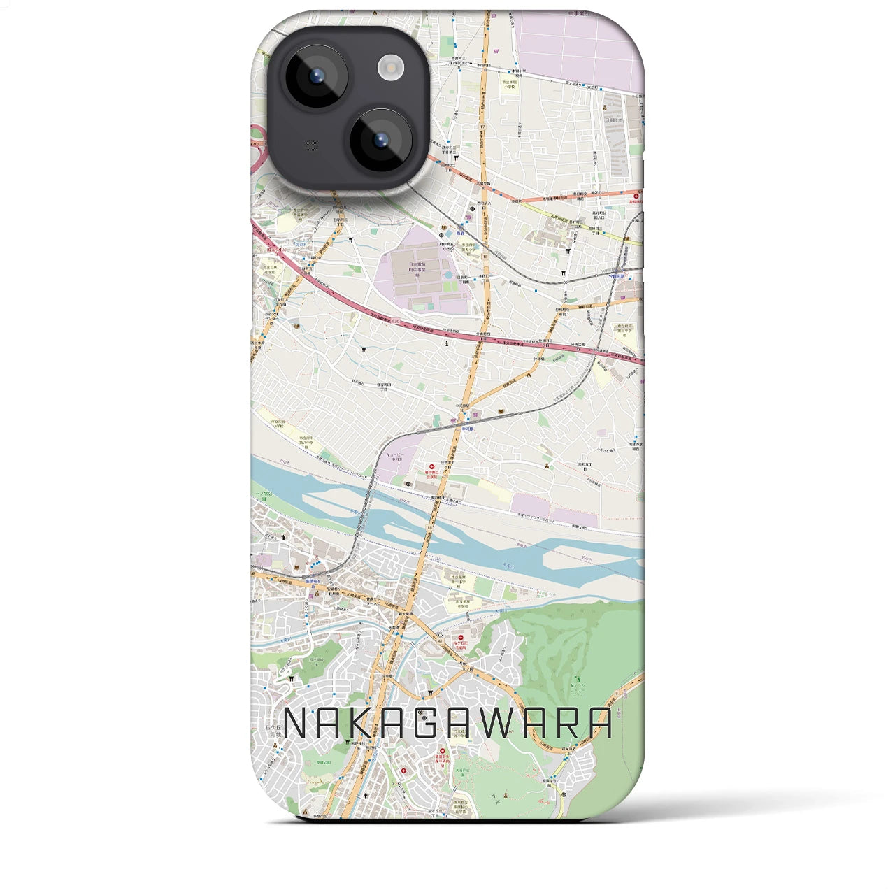 【中河原】地図柄iPhoneケース（バックカバータイプ・ナチュラル）iPhone 14 Plus 用