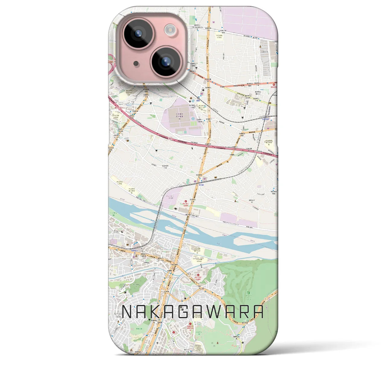 【中河原】地図柄iPhoneケース（バックカバータイプ・ナチュラル）iPhone 15 Plus 用