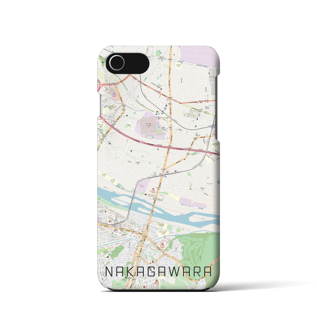 【中河原】地図柄iPhoneケース（バックカバータイプ・ナチュラル）iPhone SE（第3 / 第2世代） / 8 / 7 / 6s / 6 用