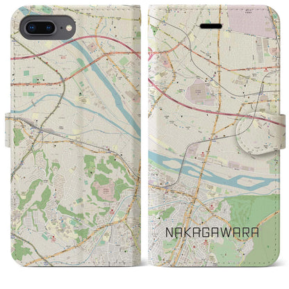 【中河原（東京都）】地図柄iPhoneケース（手帳タイプ）ナチュラル・iPhone 8Plus /7Plus / 6sPlus / 6Plus 用