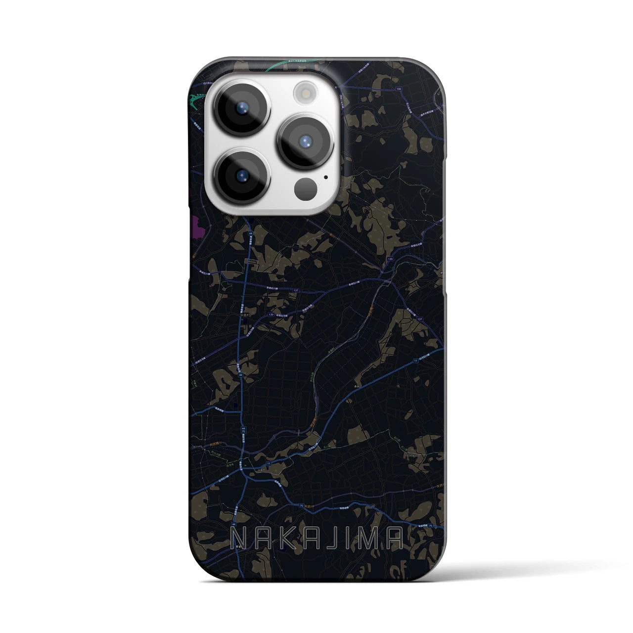 【中島】地図柄iPhoneケース（バックカバータイプ・ブラック）iPhone 14 Pro 用