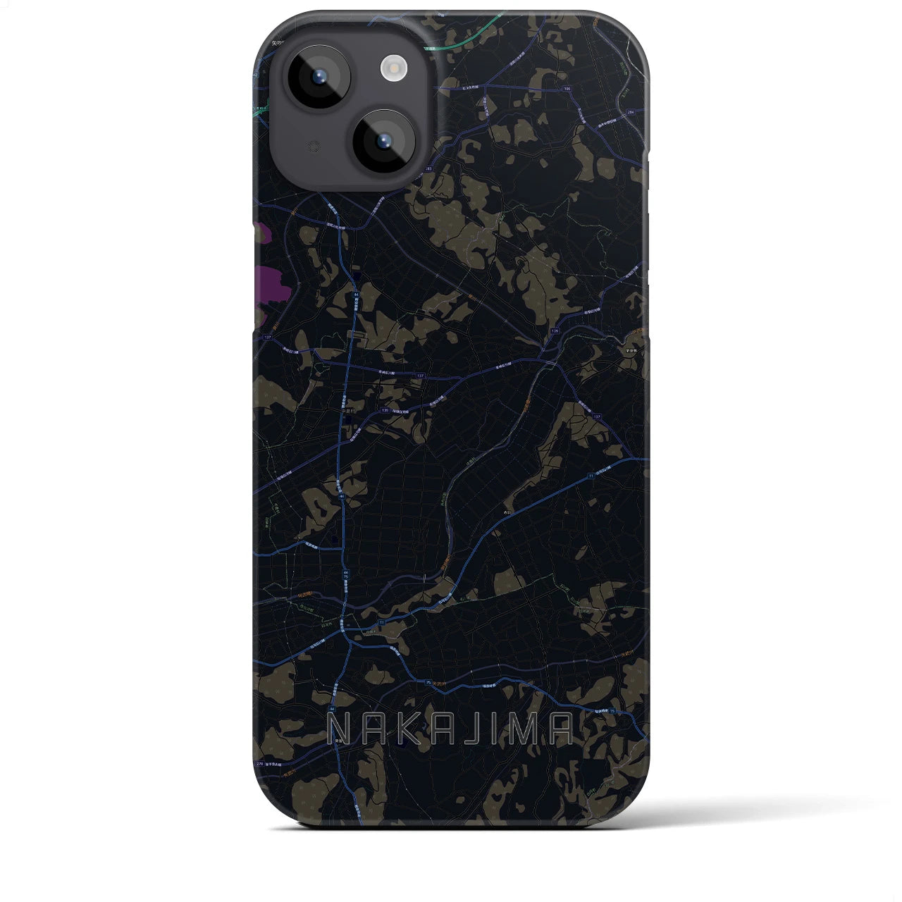 【中島】地図柄iPhoneケース（バックカバータイプ・ブラック）iPhone 14 Plus 用