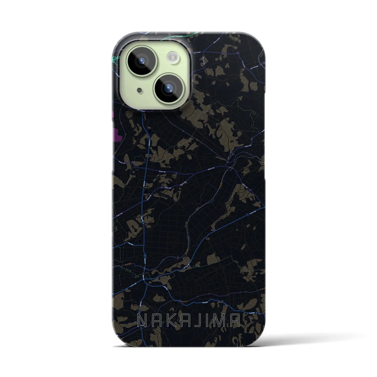 【中島】地図柄iPhoneケース（バックカバータイプ・ブラック）iPhone 15 用