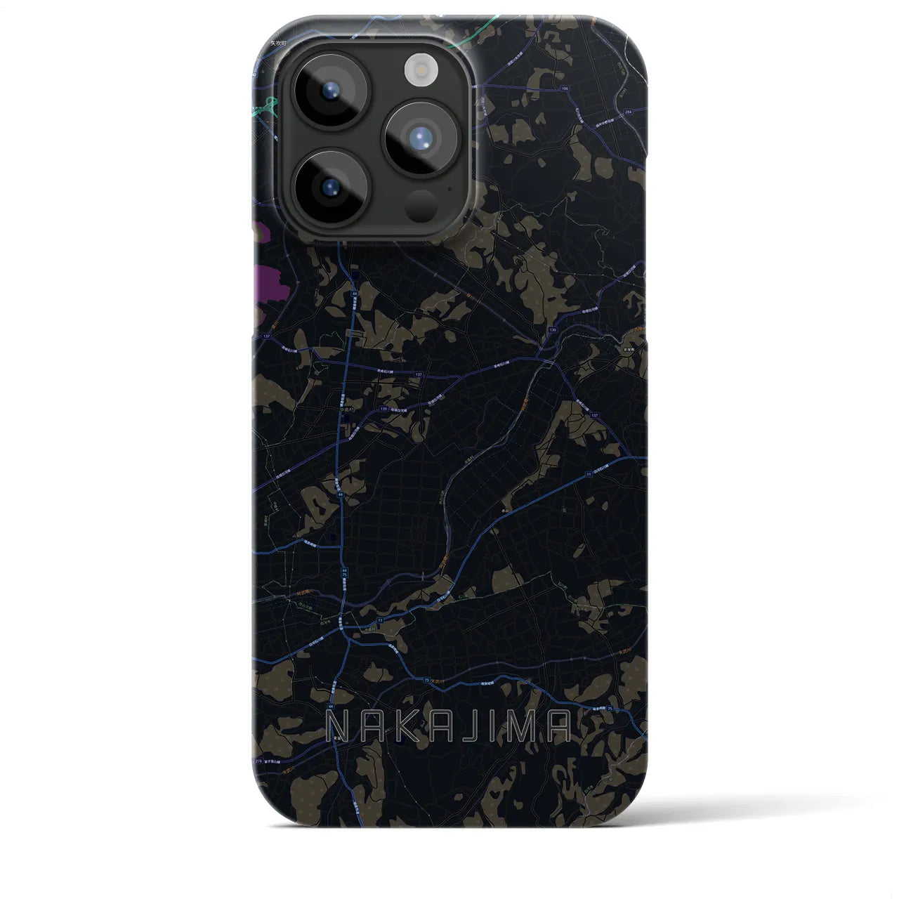 【中島】地図柄iPhoneケース（バックカバータイプ・ブラック）iPhone 15 Pro Max 用