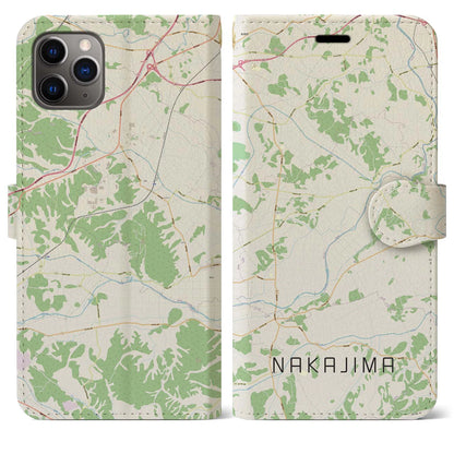 【中島（福島県）】地図柄iPhoneケース（手帳タイプ）ナチュラル・iPhone 11 Pro Max 用