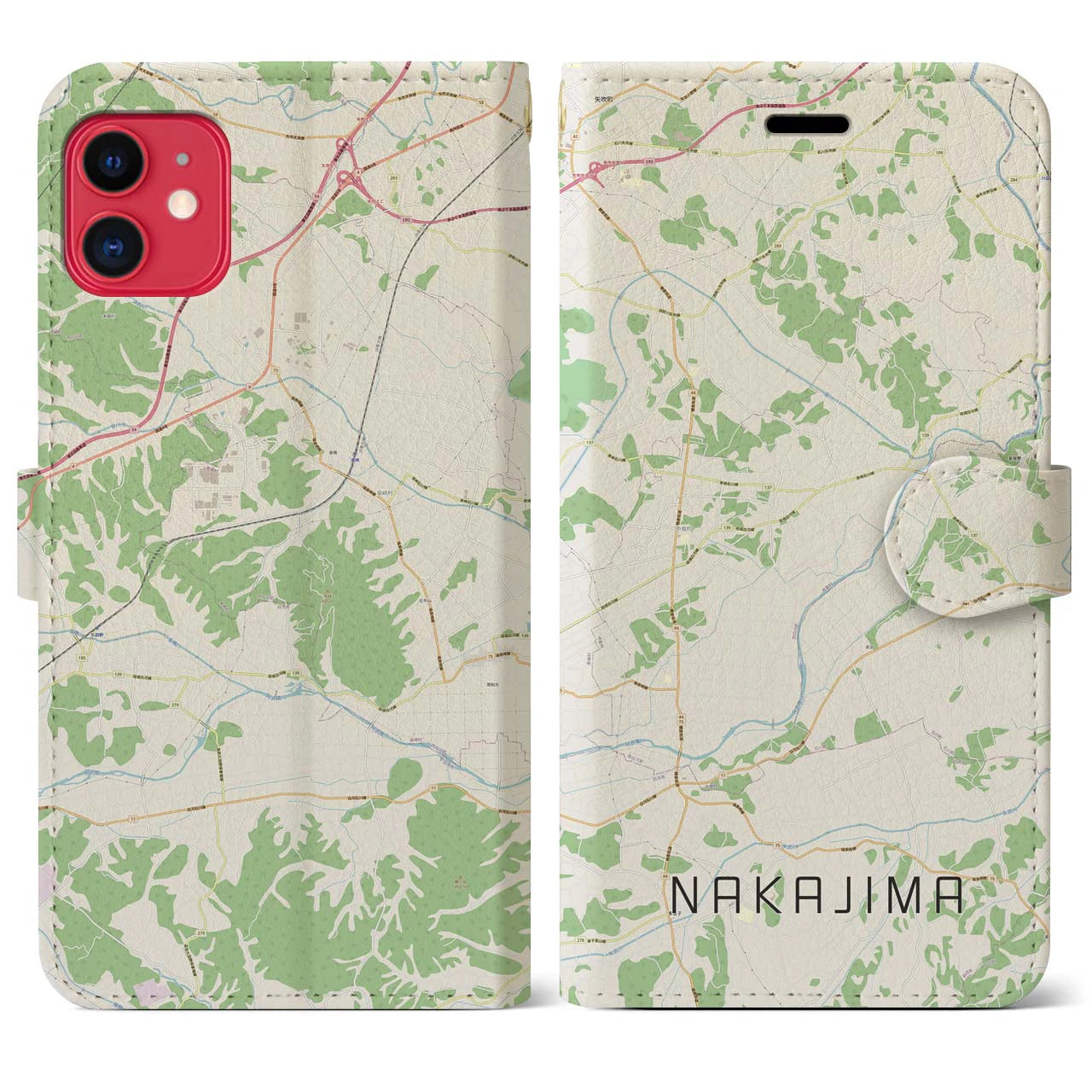 【中島】地図柄iPhoneケース（手帳両面タイプ・ナチュラル）iPhone 11 用