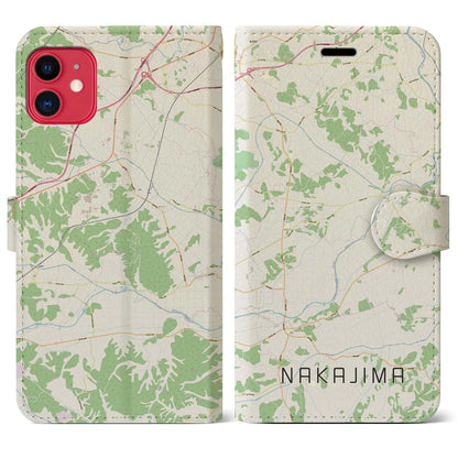 【中島（福島県）】地図柄iPhoneケース（手帳タイプ）ナチュラル・iPhone 11 用