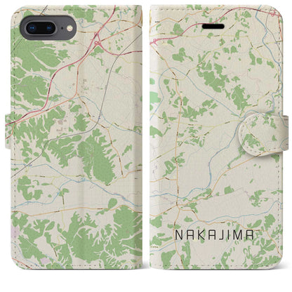 【中島（福島県）】地図柄iPhoneケース（手帳タイプ）ナチュラル・iPhone 8Plus /7Plus / 6sPlus / 6Plus 用