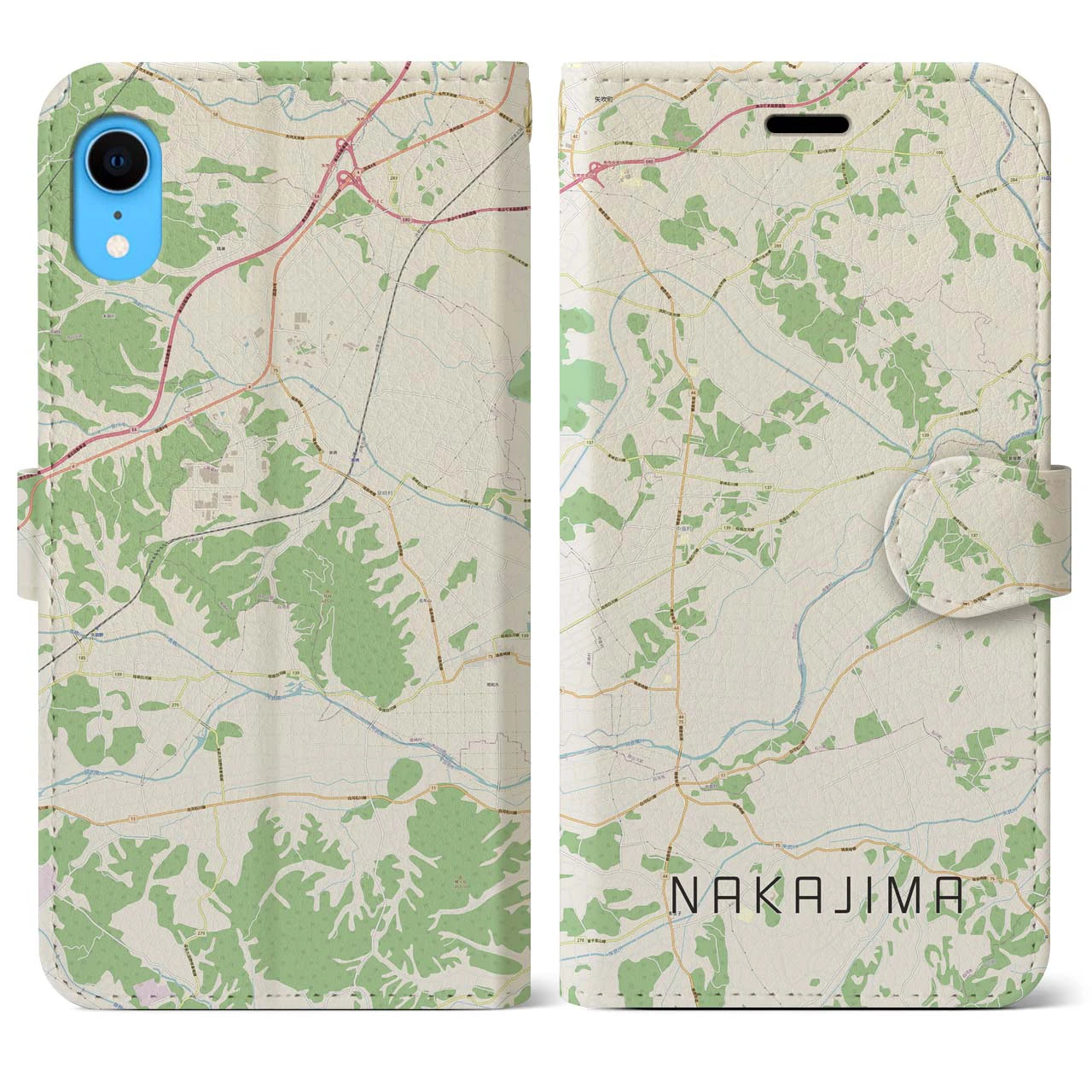 【中島】地図柄iPhoneケース（手帳両面タイプ・ナチュラル）iPhone XR 用