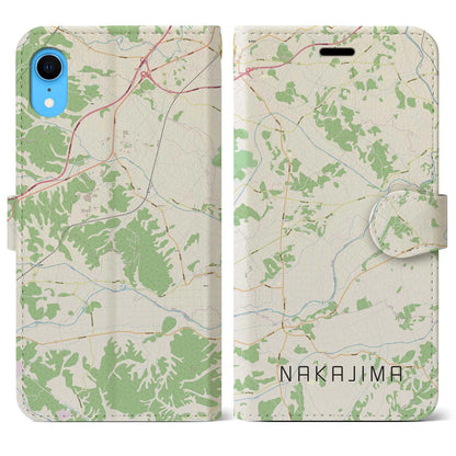 【中島（福島県）】地図柄iPhoneケース（手帳タイプ）ナチュラル・iPhone XR 用