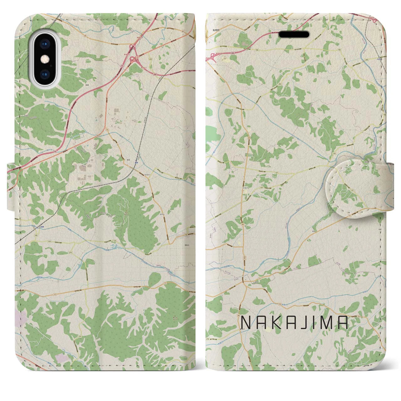 【中島】地図柄iPhoneケース（手帳両面タイプ・ナチュラル）iPhone XS Max 用