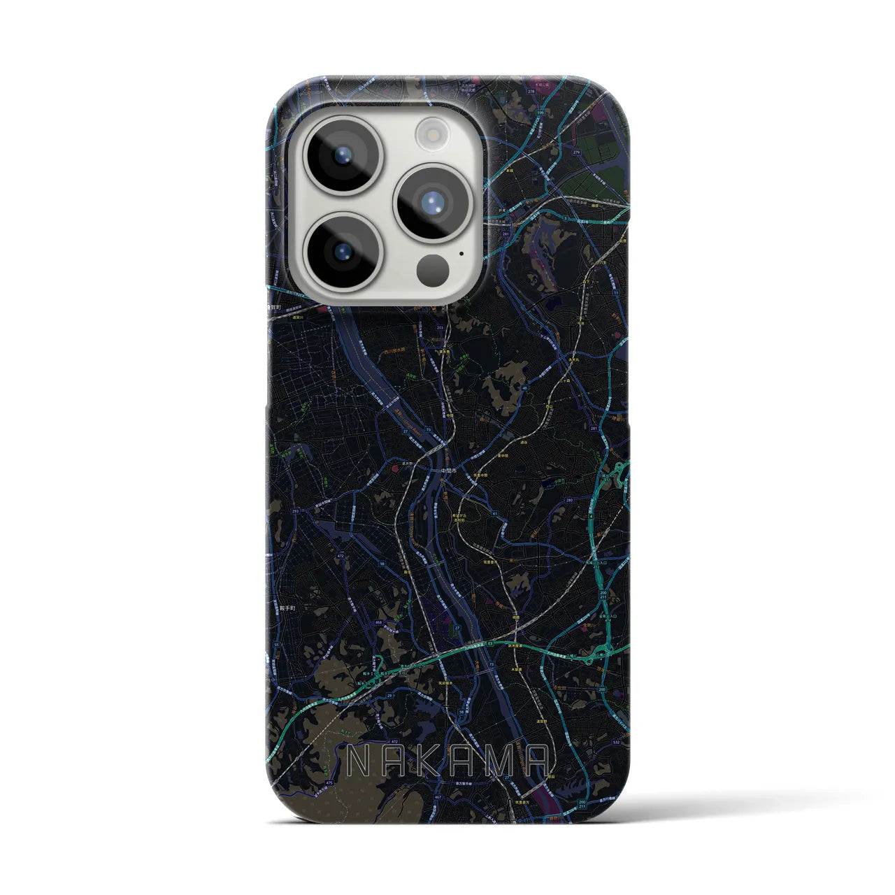 【中間】地図柄iPhoneケース（バックカバータイプ・ブラック）iPhone 15 Pro 用