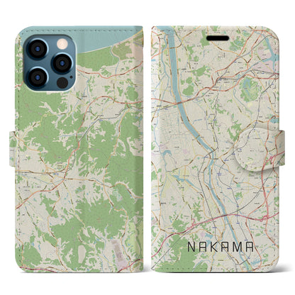 【中間（福岡県）】地図柄iPhoneケース（手帳タイプ）ナチュラル・iPhone 12 / 12 Pro 用