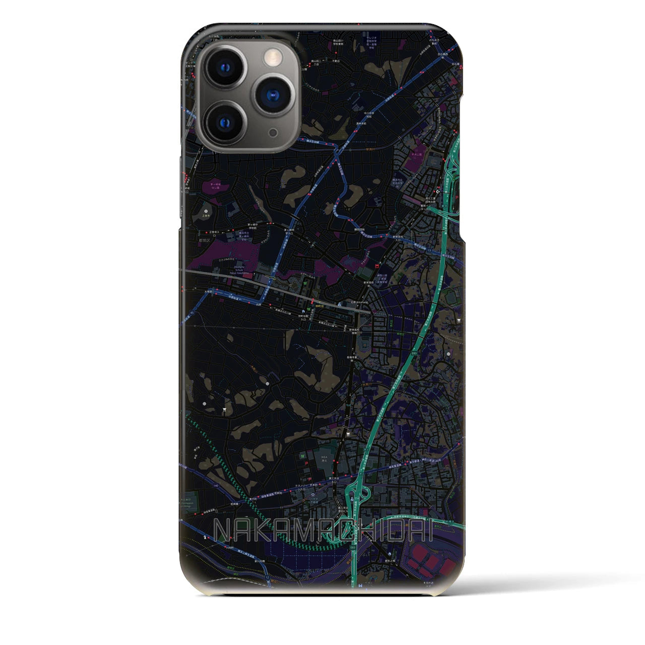 【仲町台】地図柄iPhoneケース（バックカバータイプ・ブラック）iPhone 11 Pro Max 用