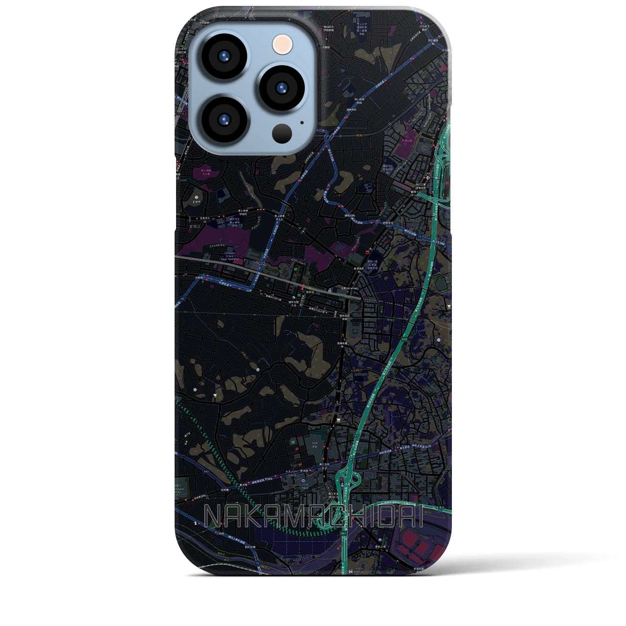 【仲町台】地図柄iPhoneケース（バックカバータイプ・ブラック）iPhone 13 Pro Max 用