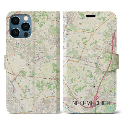 【仲町台（神奈川県）】地図柄iPhoneケース（手帳タイプ）ナチュラル・iPhone 12 / 12 Pro 用