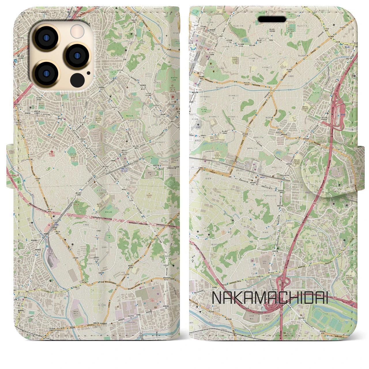 【仲町台】地図柄iPhoneケース（手帳両面タイプ・ナチュラル）iPhone 12 Pro Max 用