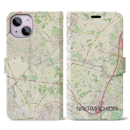 【仲町台（神奈川県）】地図柄iPhoneケース（手帳タイプ）ナチュラル・iPhone 14 用