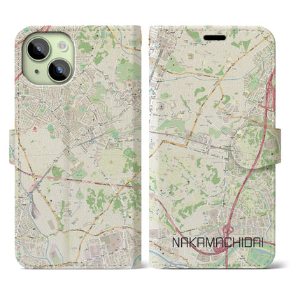 【仲町台（神奈川県）】地図柄iPhoneケース（手帳タイプ）ナチュラル・iPhone 15 用