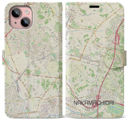 【仲町台（神奈川県）】地図柄iPhoneケース（手帳タイプ）ナチュラル・iPhone 15 Plus 用