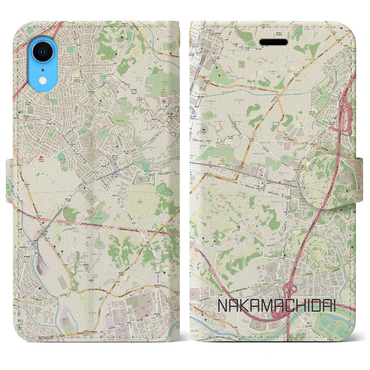 【仲町台】地図柄iPhoneケース（手帳両面タイプ・ナチュラル）iPhone XR 用