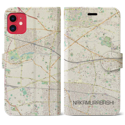 【中村橋（東京都）】地図柄iPhoneケース（手帳タイプ）ナチュラル・iPhone 11 用