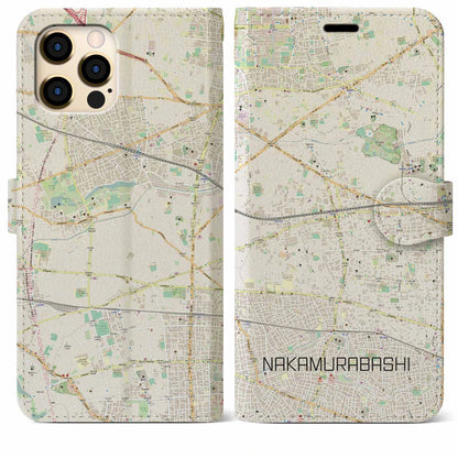 【中村橋（東京都）】地図柄iPhoneケース（手帳タイプ）ナチュラル・iPhone 12 Pro Max 用