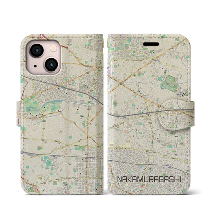 【中村橋（東京都）】地図柄iPhoneケース（手帳タイプ）ナチュラル・iPhone 13 mini 用