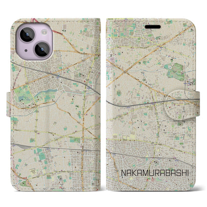 【中村橋（東京都）】地図柄iPhoneケース（手帳タイプ）ナチュラル・iPhone 14 用