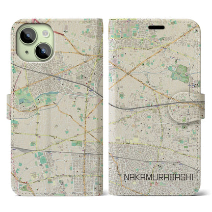 【中村橋（東京都）】地図柄iPhoneケース（手帳タイプ）ナチュラル・iPhone 15 用