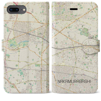 【中村橋（東京都）】地図柄iPhoneケース（手帳タイプ）ナチュラル・iPhone 8Plus /7Plus / 6sPlus / 6Plus 用