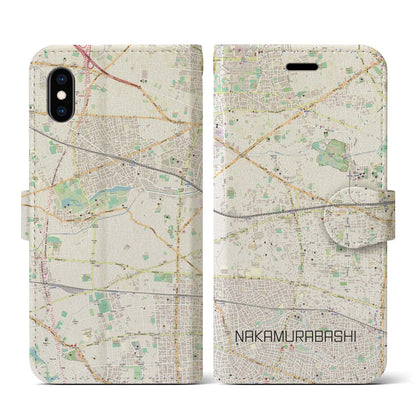 【中村橋（東京都）】地図柄iPhoneケース（手帳タイプ）ナチュラル・iPhone XS / X 用