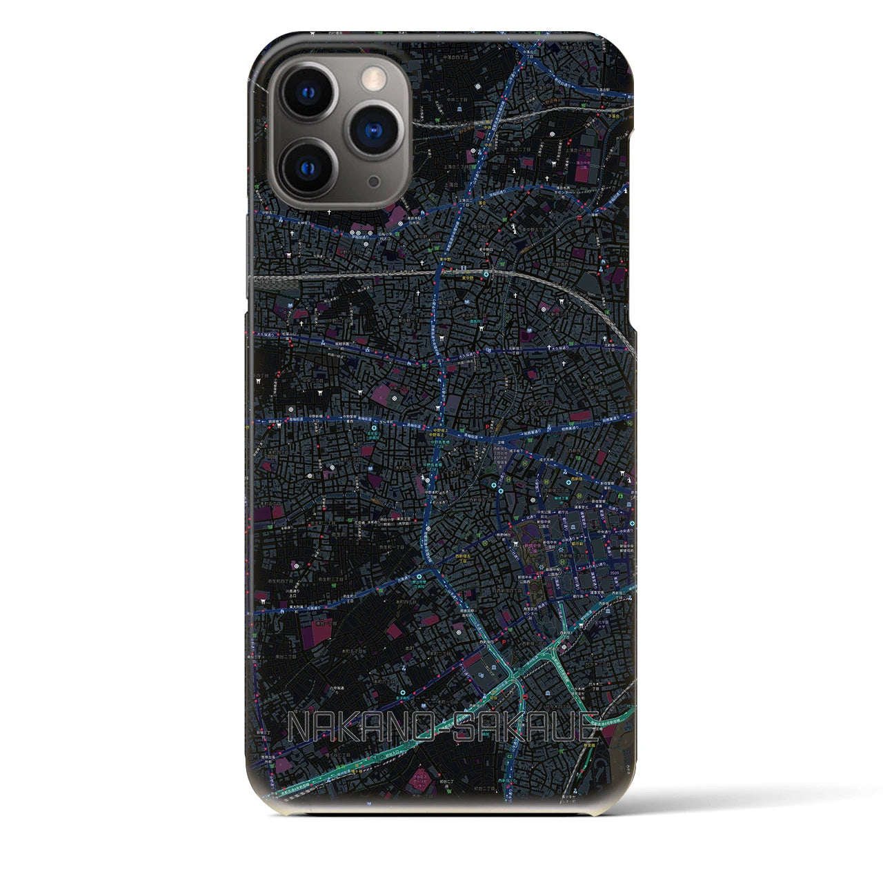 【中野坂上】地図柄iPhoneケース（バックカバータイプ・ブラック）iPhone 11 Pro Max 用