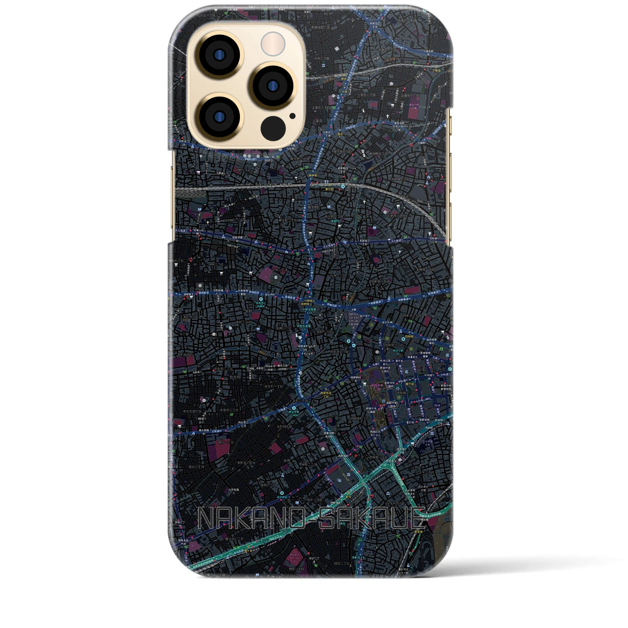 【中野坂上】地図柄iPhoneケース（バックカバータイプ・ブラック）iPhone 12 Pro Max 用