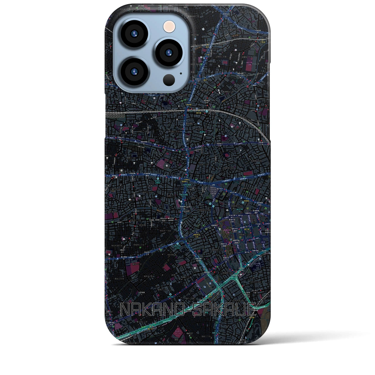 【中野坂上】地図柄iPhoneケース（バックカバータイプ・ブラック）iPhone 13 Pro Max 用