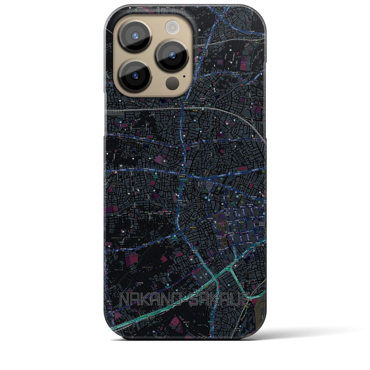 【中野坂上】地図柄iPhoneケース（バックカバータイプ・ブラック）iPhone 14 Pro Max 用