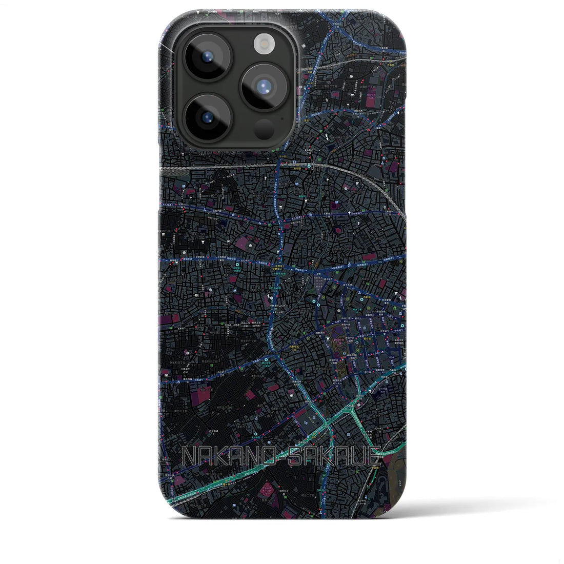 【中野坂上】地図柄iPhoneケース（バックカバータイプ・ブラック）iPhone 15 Pro Max 用