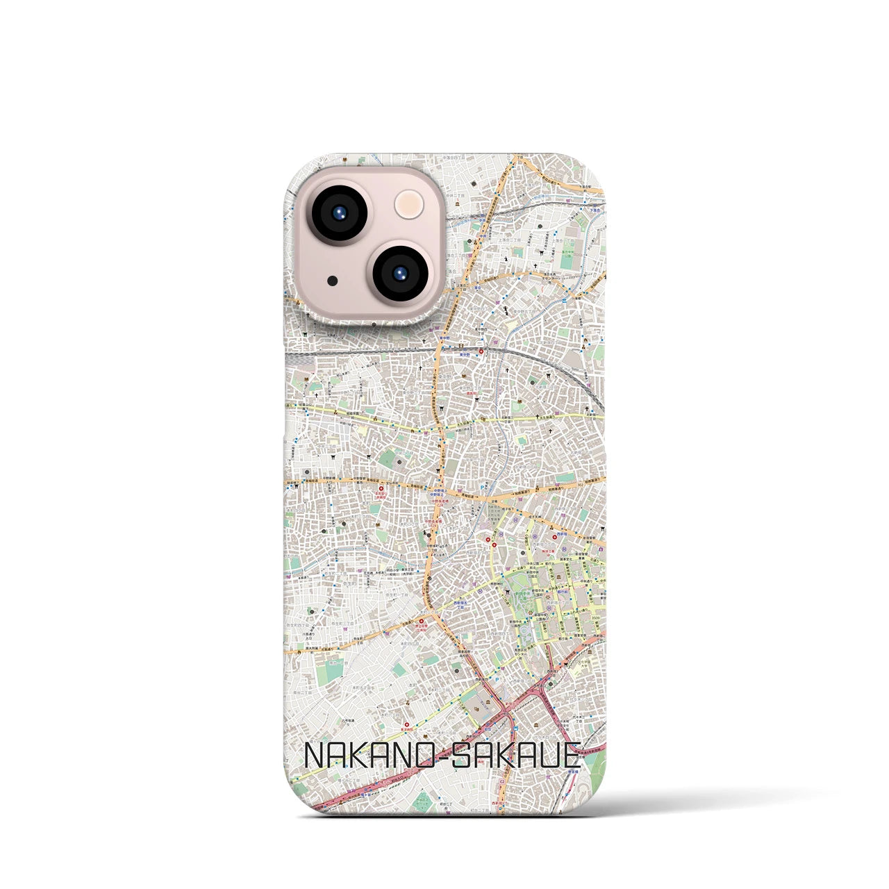 【中野坂上】地図柄iPhoneケース（バックカバータイプ・ナチュラル）iPhone 13 mini 用