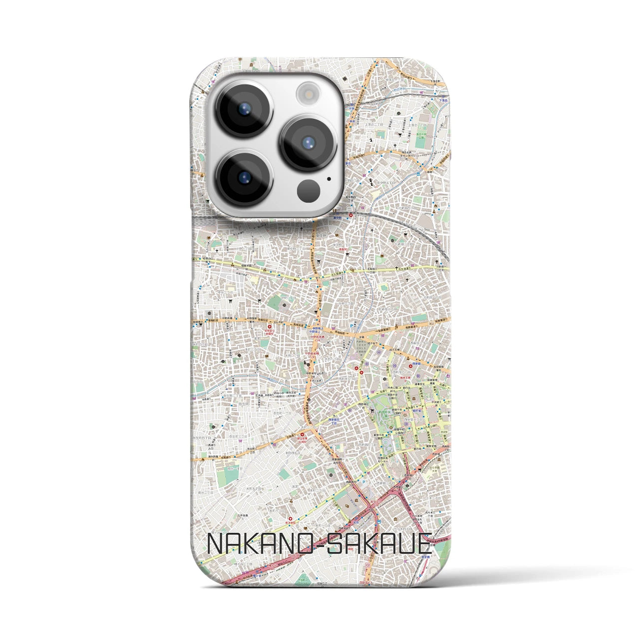 【中野坂上】地図柄iPhoneケース（バックカバータイプ・ナチュラル）iPhone 14 Pro 用