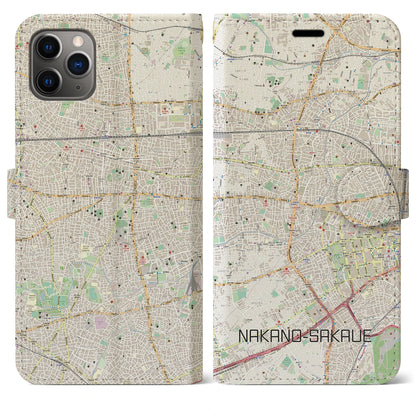 【中野坂上（東京都）】地図柄iPhoneケース（手帳タイプ）ナチュラル・iPhone 11 Pro Max 用