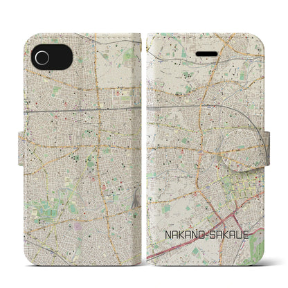 【中野坂上（東京都）】地図柄iPhoneケース（手帳タイプ）ナチュラル・iPhone SE（第3 / 第2世代） / 8 / 7 / 6s / 6 用