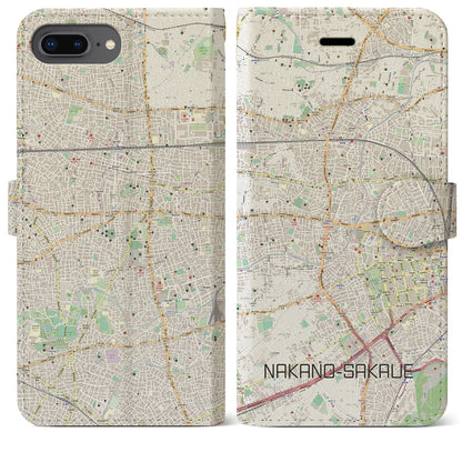【中野坂上（東京都）】地図柄iPhoneケース（手帳タイプ）ナチュラル・iPhone 8Plus /7Plus / 6sPlus / 6Plus 用