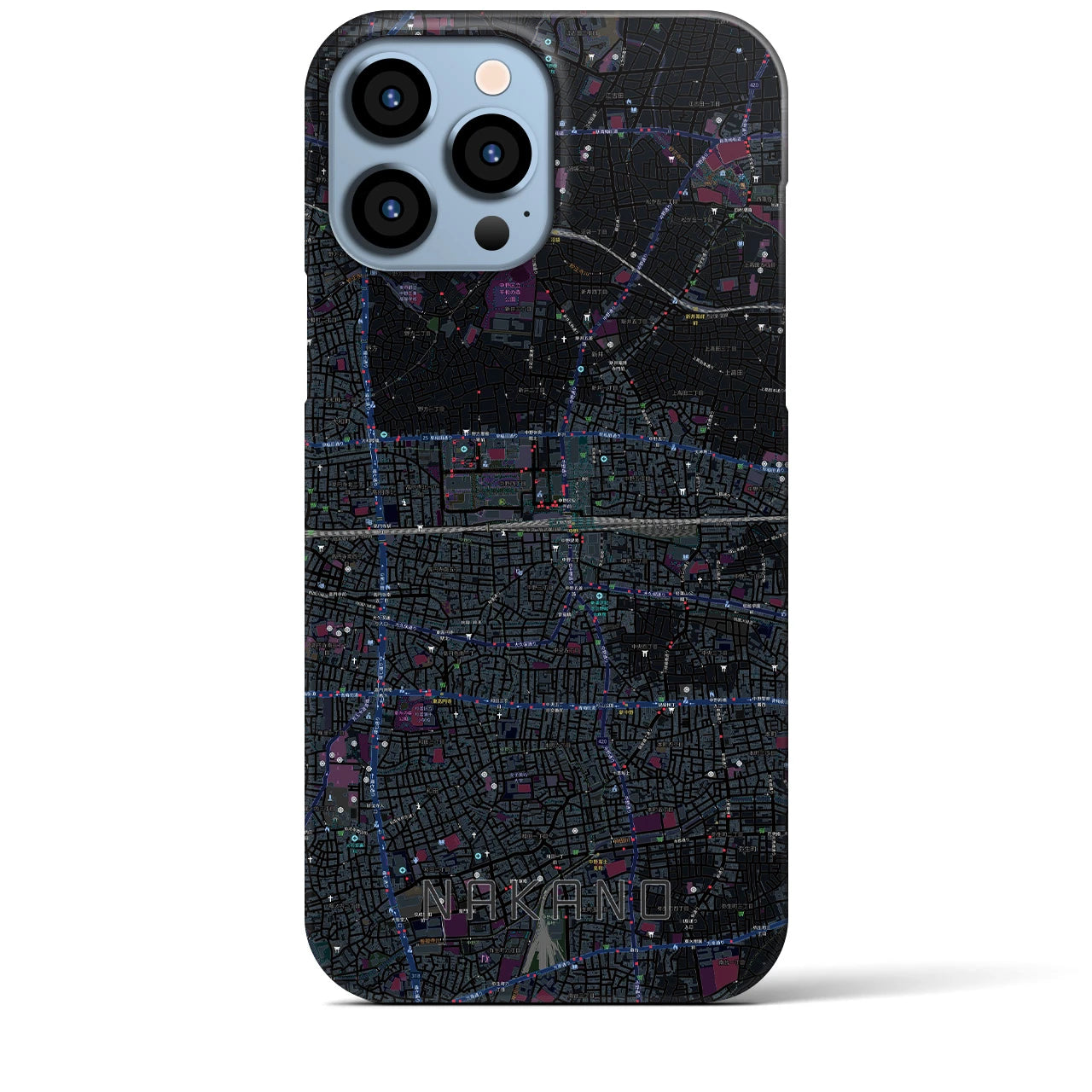 【中野2】地図柄iPhoneケース（バックカバータイプ・ブラック）iPhone 13 Pro Max 用