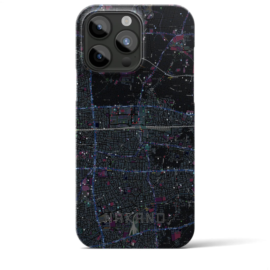 【中野2】地図柄iPhoneケース（バックカバータイプ・ブラック）iPhone 15 Pro Max 用