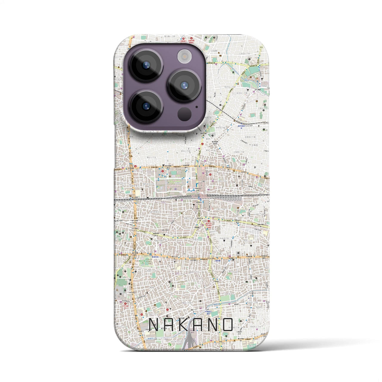【中野2】地図柄iPhoneケース（バックカバータイプ・ナチュラル）iPhone 14 Pro 用